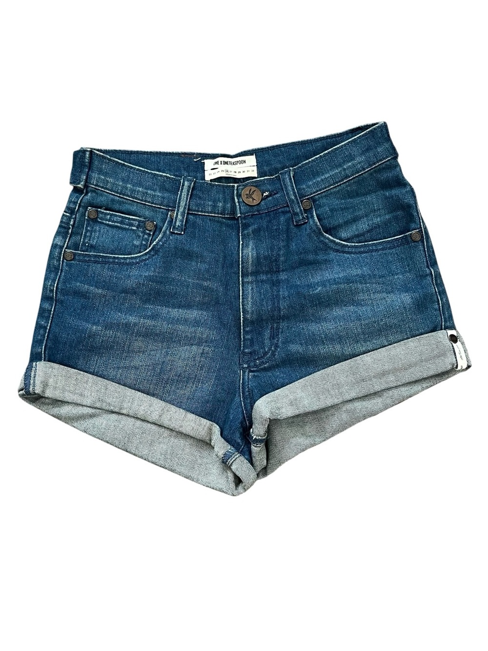One Teaspoon Harlets High Rise Denim Shorts Twisted Cuff Blue Size 26